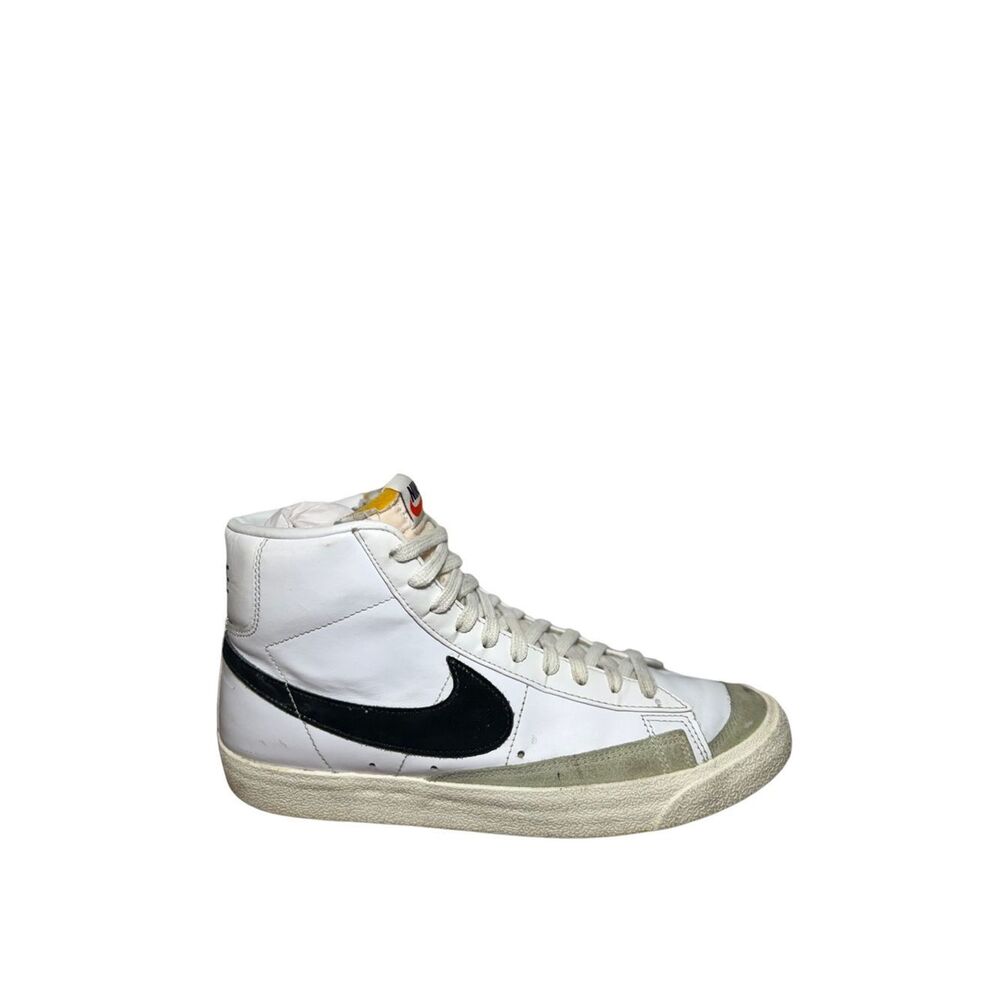 White High-Top Leather Sneaker with Black Swoosh - Men size 10